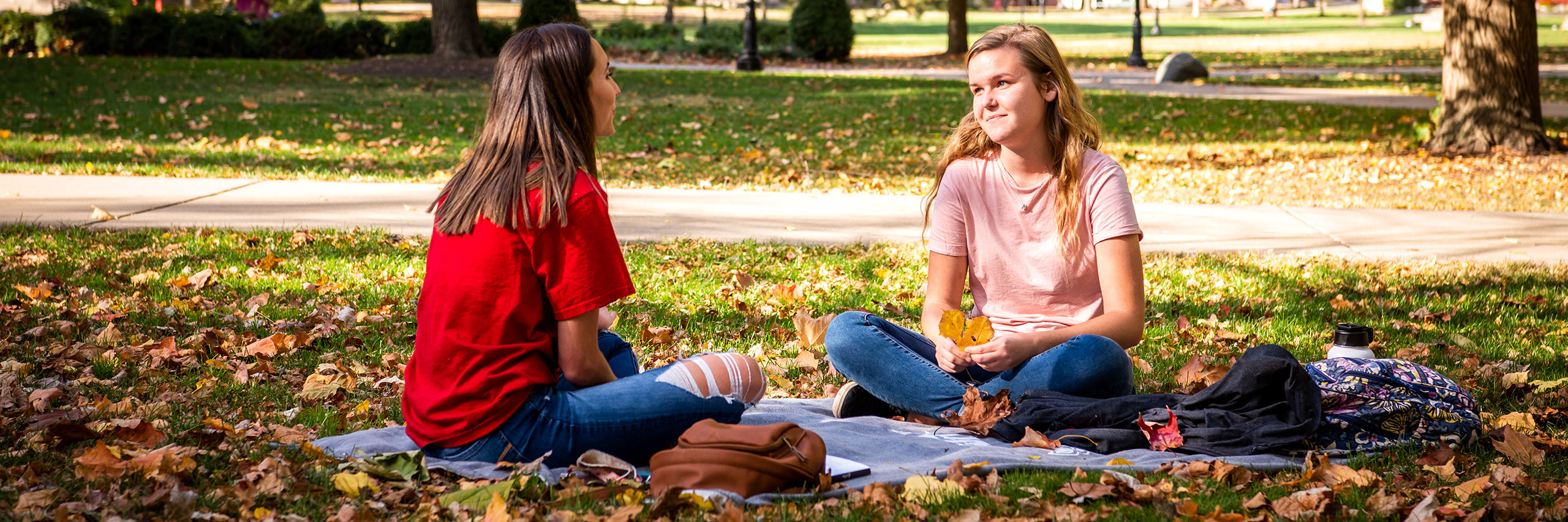 Students sitting on quad talking